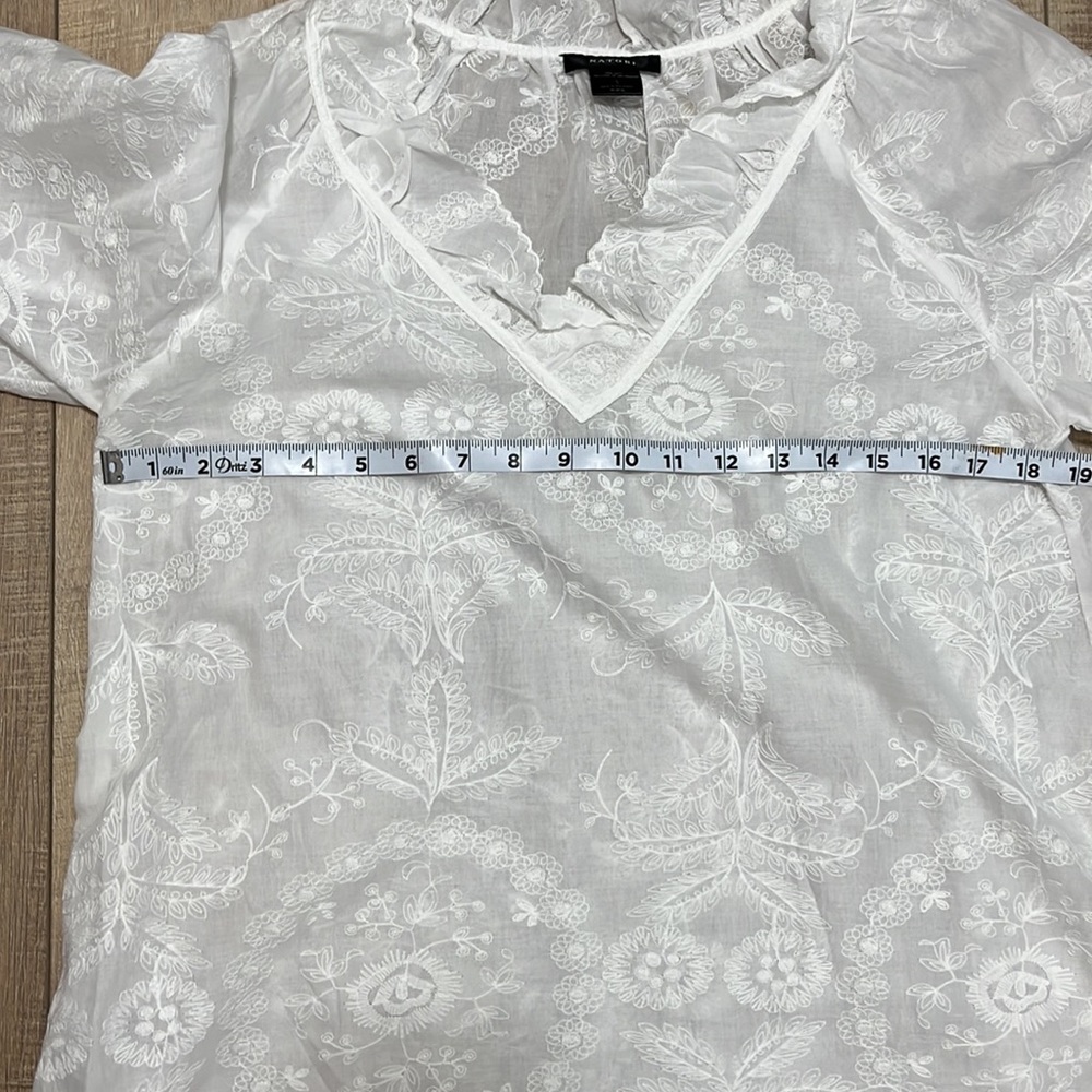 Natori Long Flare Sleeve Sheer Floral White Embroidered Boho Dress Cover Up S - Picture 9 of 14